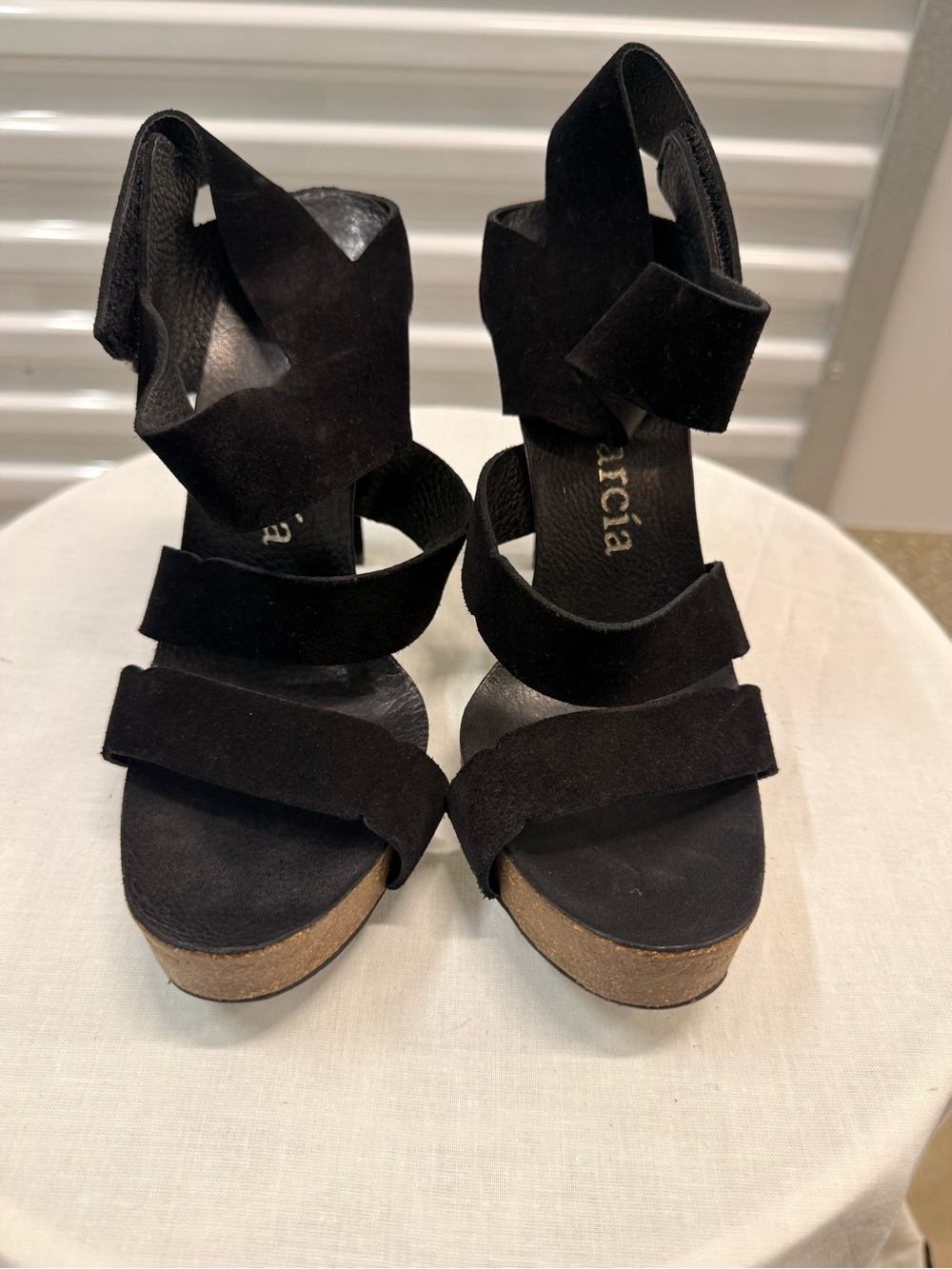Pedro Garcia Black Suede Multi-Strap Platform Wedges